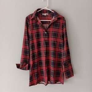Preston & York Plaid Long Sleeved Collared Tunic Shirt Navy Blue Red Medium